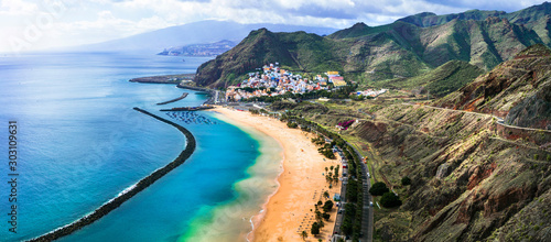 Tenerife holidays and landmarks - beautiful beach las Teresitas, near Santa Cruz. Canary islands