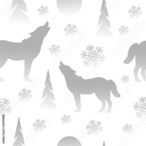 Vector winter pattern with wolfs © lenavetka87