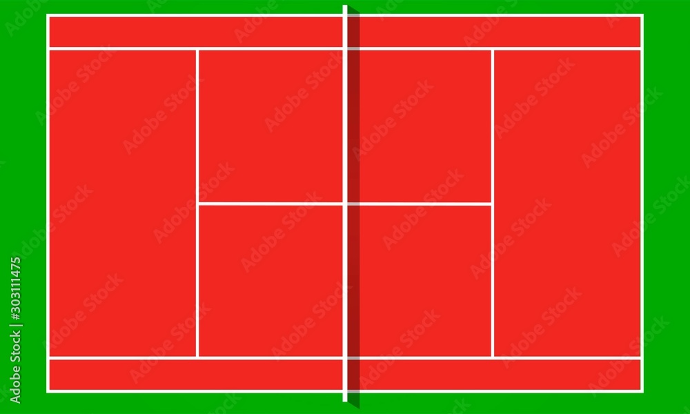Tennis court in flat design top view. Vector illustration