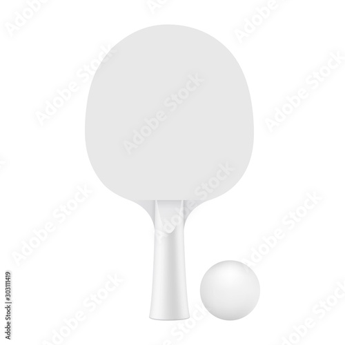 Ping pong racket with ball mockup isolated on white background. Vector illustration