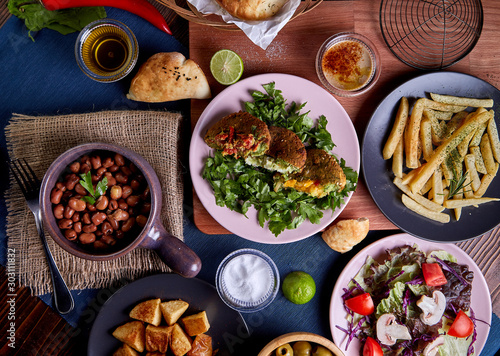 Arabic cuisine, Egyptian Breakfast - Beans; Middle Eastern traditional breakfast. It's also Ramadan 'Suhur' or 'Suhoor'. It's an Islamic term referring to the meal consumed early in the morning by Mus