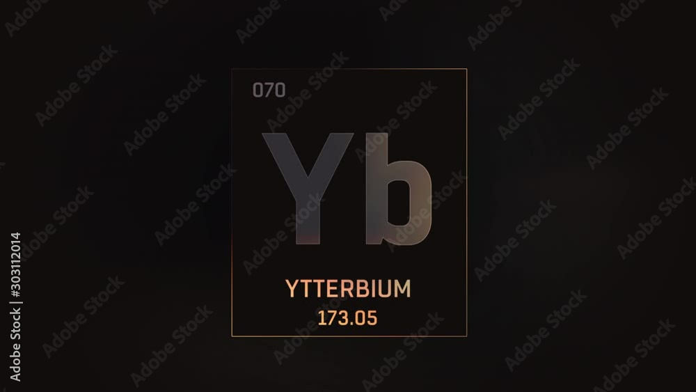Ytterbium as Element 70 of the Periodic Table. Seamlessly looping 3D animation on grey illuminated atom design background with orbiting electrons. Design shows name, atomic weight and element number Ytterbium as Element 70 of the Periodic Table. Seamlessly looping 3D animation on grey illuminated atom design background with orbiting electrons. Design shows name, atomic weight and element number