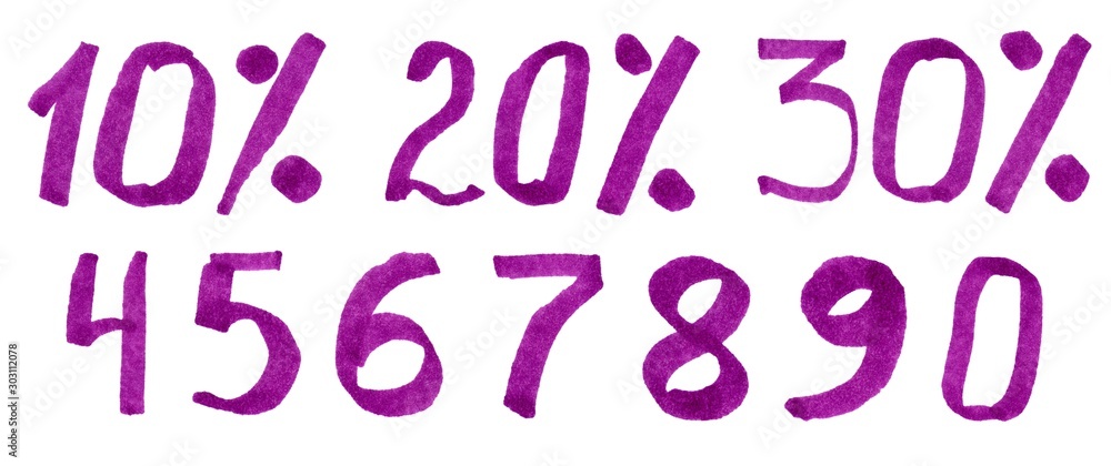 Set of sales and discount doodle words. Hand draw marker illustration. Purple color. Isolated on white background. Template percent Set of sales and discount doodle words. Hand draw marker illustration. Purple color. Isolated on white background. Template percent