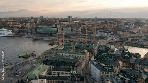 Aerial view of slussen construction site, Stockholm City, Sweden photo