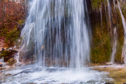 closeup waterfall on a mountain river