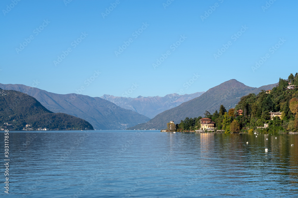 Lake Maggiore seen about Luino, Province of Varese, Lombardy region, Northern Italy