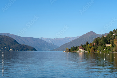 Tableau sur toile Lake Maggiore seen about Luino, Province of Varese, Lombardy region, Northern It