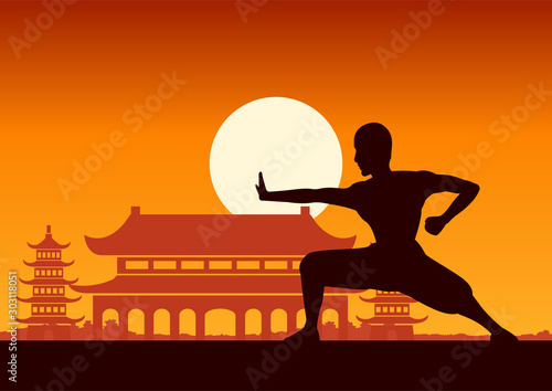 Fototapeta Chinese Boxing Kung Fu martial art famous sport,monk Train to fight,around with
