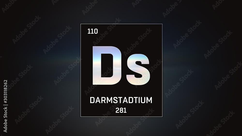 3D illustration of Darmstadtium as Element 110 of the Periodic Table. Grey illuminated atom design background with orbiting electrons. Design shows name, atomic weight and element number 3D illustration of Darmstadtium as Element 110 of the Periodic Table. Grey illuminated atom design background with orbiting electrons. Design shows name, atomic weight and element number