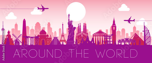 world famous landmark pink silhouette design,vector illustration