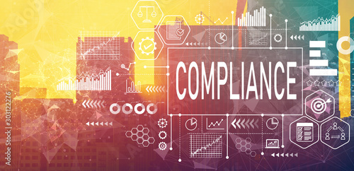 Compliance concept with downtown San Francisco buildings