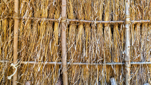 background texture of a primitive thatch grass and stick wall photo
