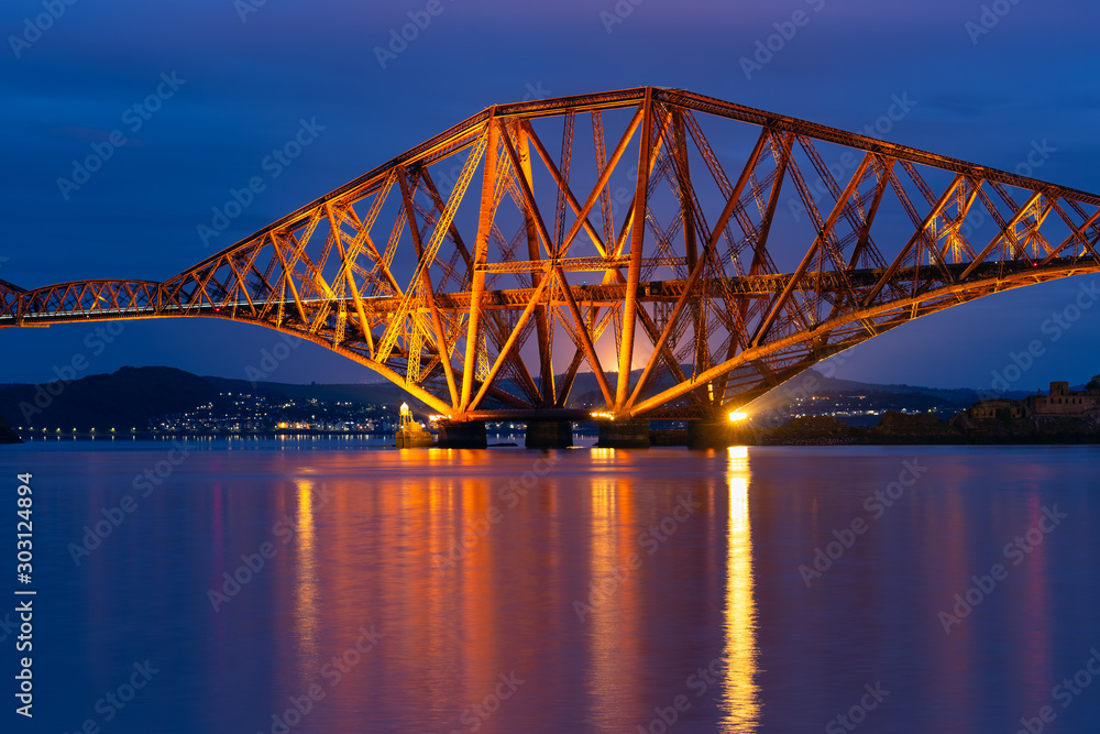 Evening view Forth Bridge over Firth of Forth in Scotland