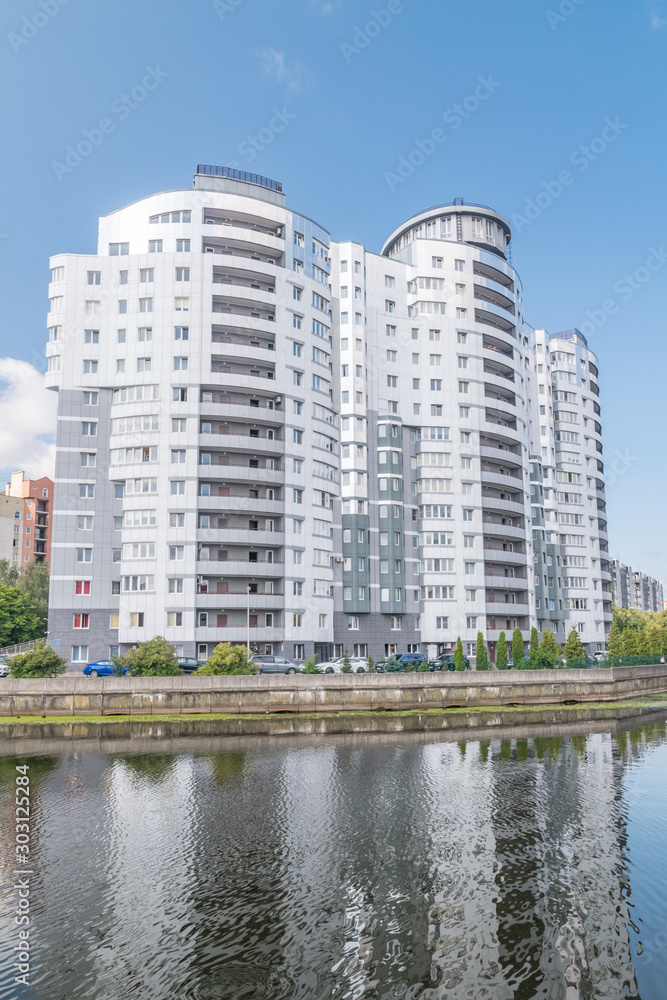 Modern building on Pregolya river in Kaliningrad, Russia. Modern building on Pregolya river in Kaliningrad, Russia.