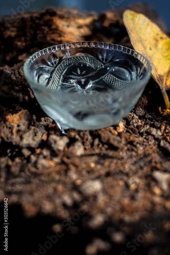 Home remedy for sexually transmitted diseases on a black glossy surface consisting of Banyan tree bark powder well mixed with water and some honey. Vertical shot. photo