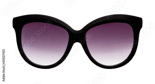 Stylish women's sunglasses with a frame trimmed in black velvet. Front view.