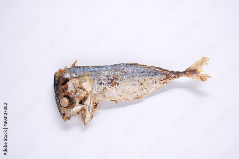 fried mackerel on white background fried mackerel on white background
