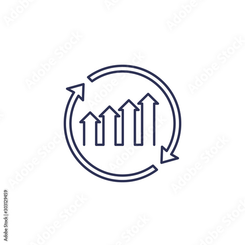 continuous growth icon, line vector on white
