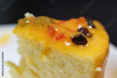 cake with jam and fruits