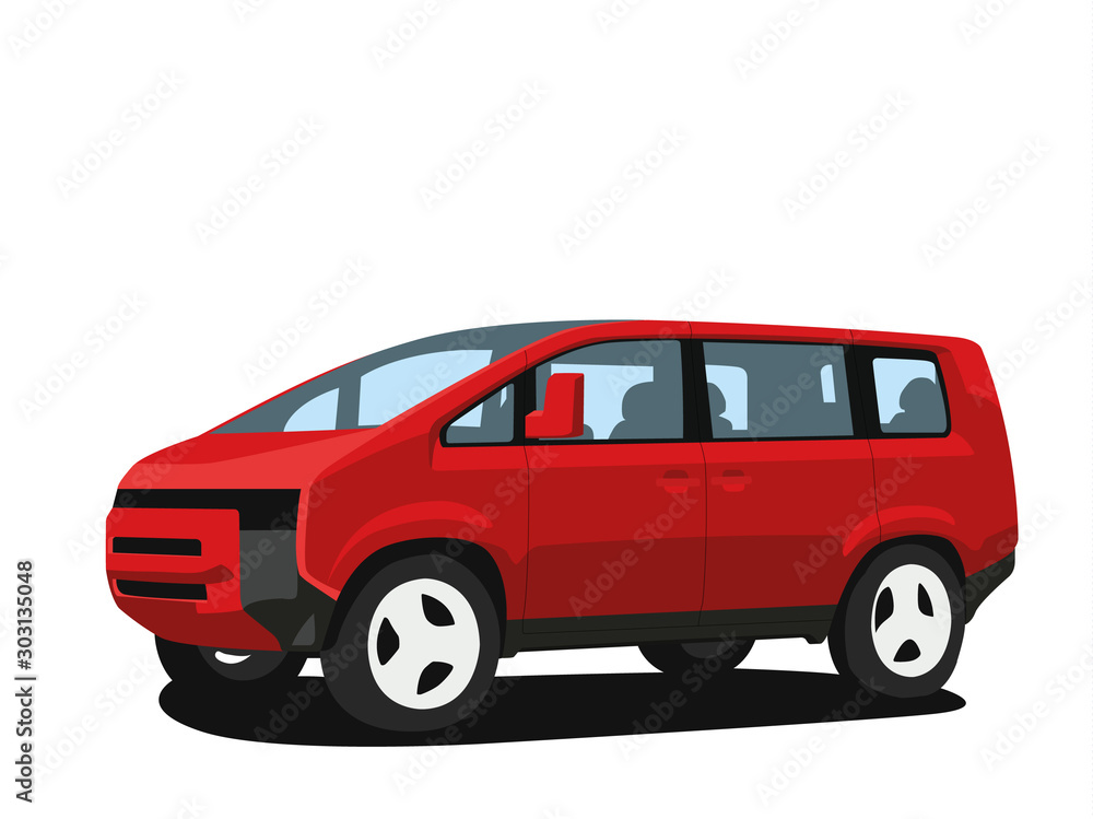 Minivan red realistic vector illustration isolated