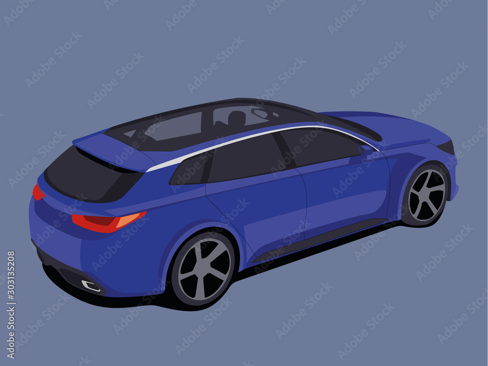 Fototapeta premium Station wagon blue realistic vector illustration isolated