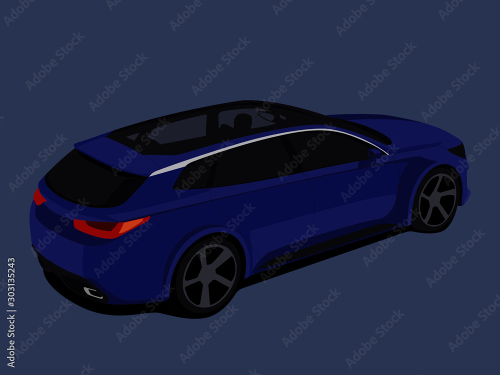 Station wagon blue realistic vector illustration isolated