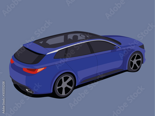 Station wagon blue realistic vector illustration isolated © Ihor