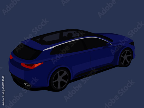 Station wagon blue realistic vector illustration isolated © Ihor