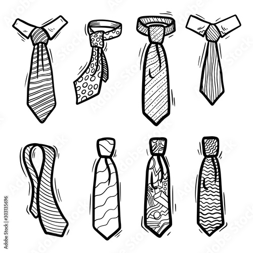 Elegant ties hand drawn silhouette illustrations set