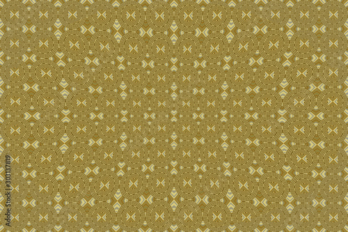 Colored fabric, geometric shapes, golden color 