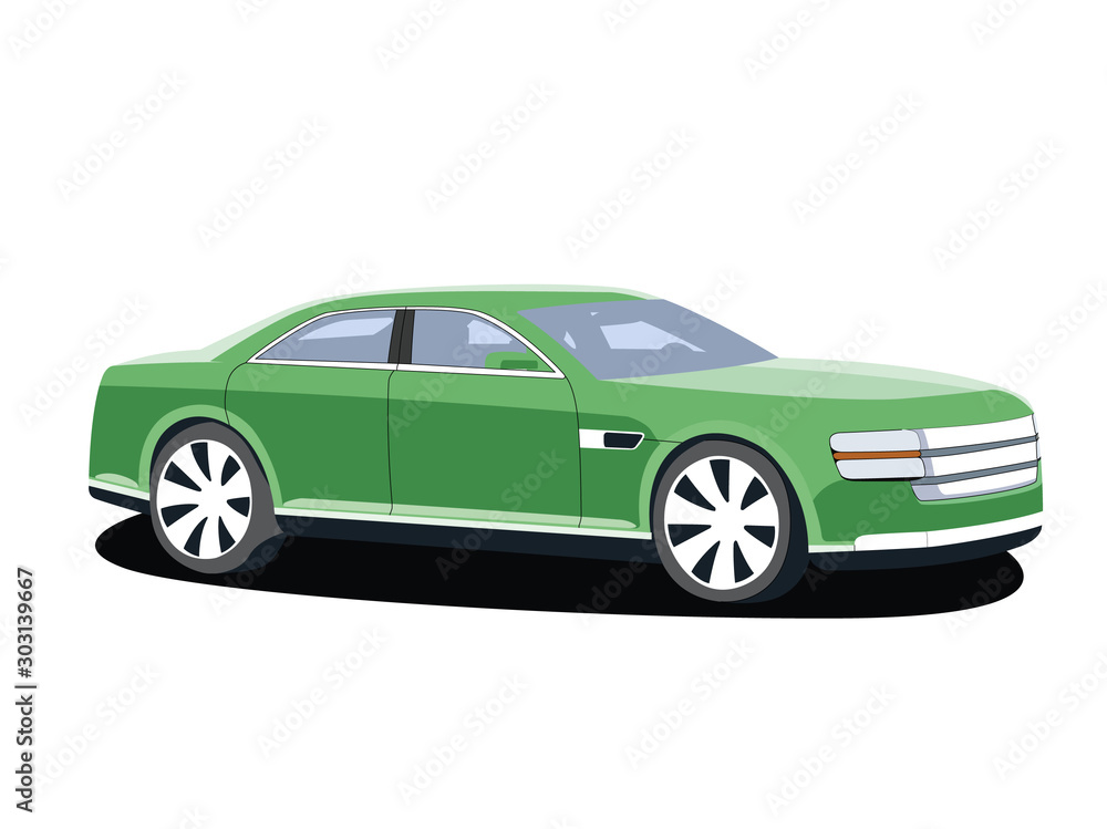 Sedan green realistic vector illustration isolated