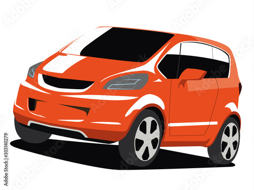 Small car orange realistic vector illustration isolated