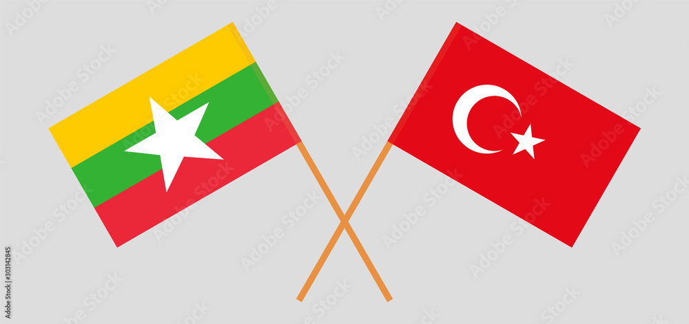 Crossed flags of Myanmar and Turkey Crossed flags of Myanmar and Turkey