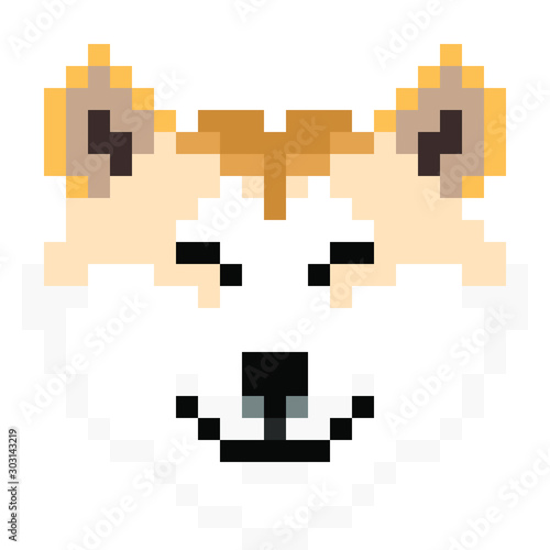 Vector pixel art Shiba Inu dog isolated on white background.