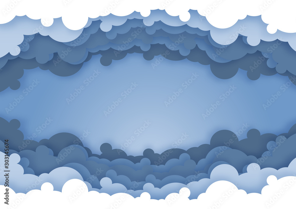 Cloud and blue sky paper cut design. Vector paper art illustration 