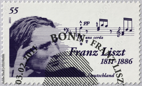 Portrait of Franz Liszt on german stamp