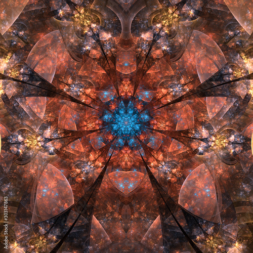 Symmetrical brown fractal flower, digital artwork for creative graphic design