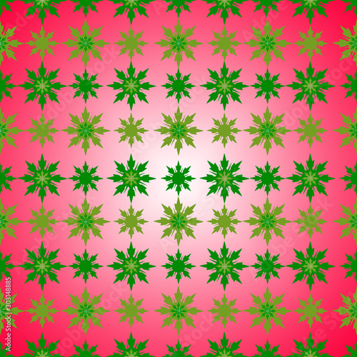 Seamless winter pattern with big and smal green-pink snowflakes on a red background. Gradient background. Pattern for gift paper, christmas textiles © Switlana
