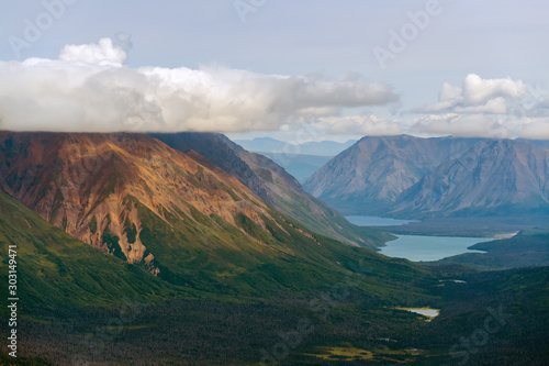 Aerial view of Louise Lake and Kathleen Lake in Kluane National Park, Yukon, Canada photo