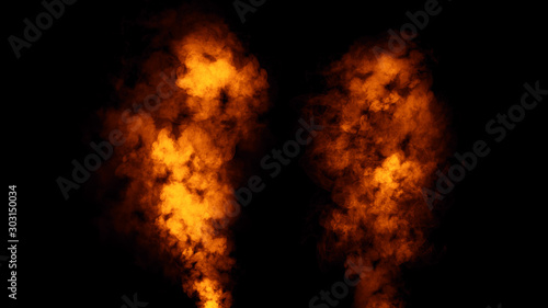 Fire explosion smoke on isolated black background.