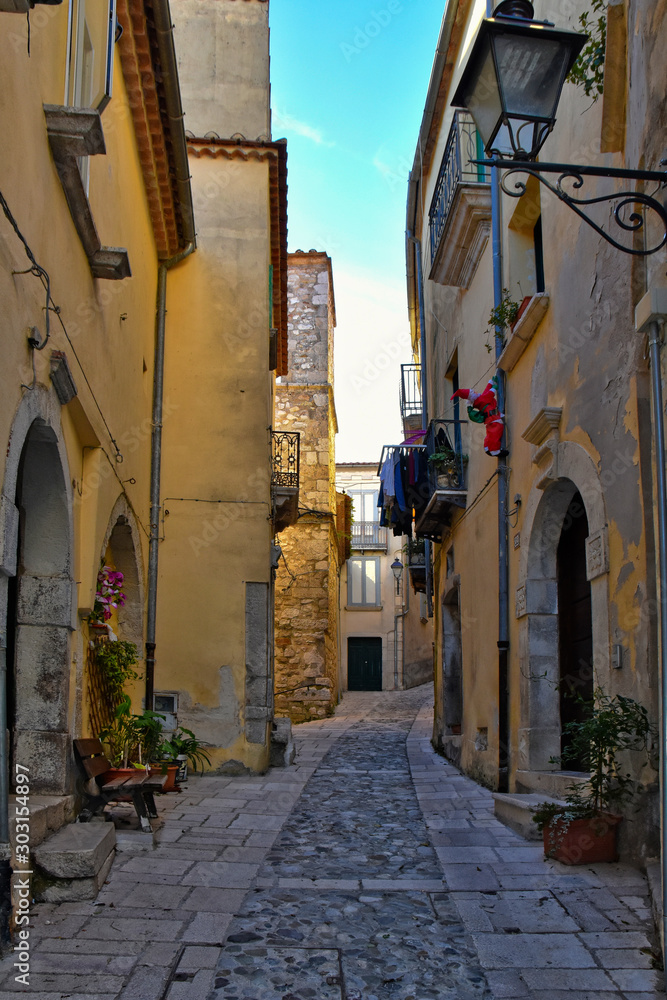 Fototapeta premium Buccino, Italy, 01/18/2018. A tourist trip to a medieval town