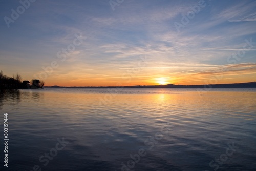 landscape and view of Lake Bolsena at sunset  Viterbo province  Lazio  Italy