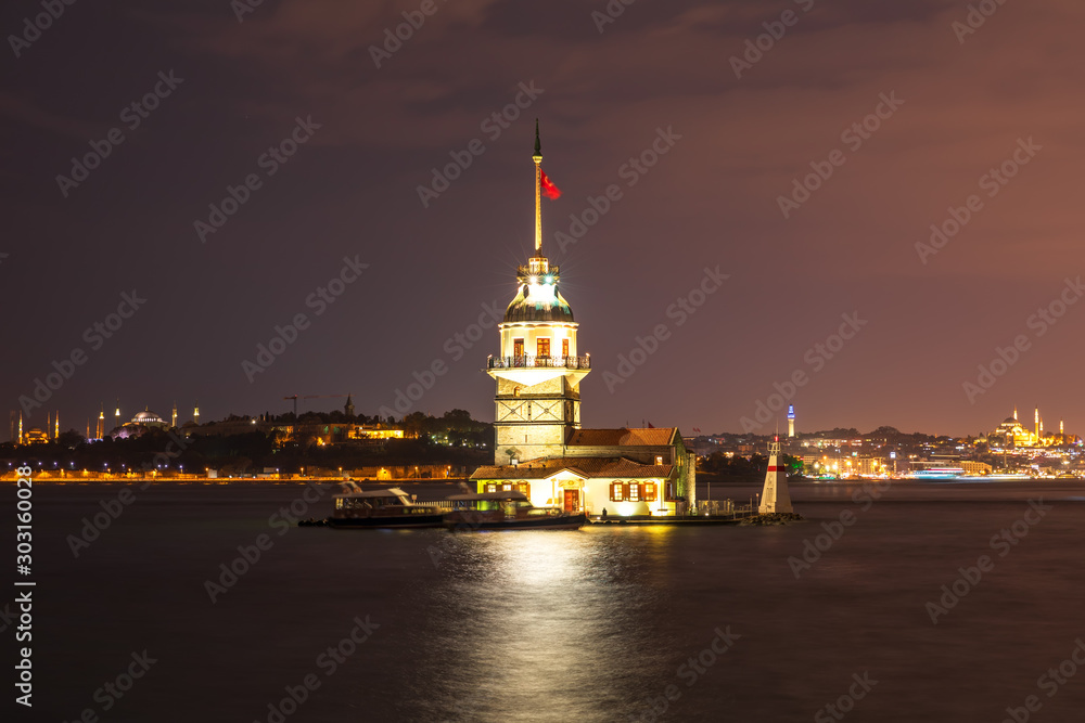 Maiden's Tower in the night lights, Istanbul