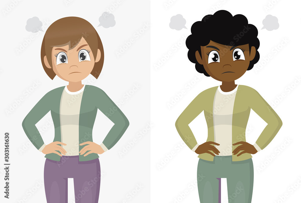 Fotografie Cartoon character Poses, The woman is angry. Discontent.