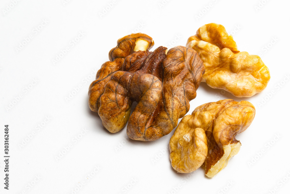 Walnut on a white background. close up