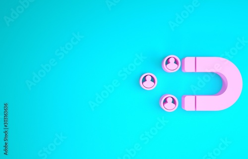 Pink Customer attracting icon isolated on blue background. Customer retention, support and service. Customer people attracting with magnet. Minimalism concept. 3d illustration 3D render photo