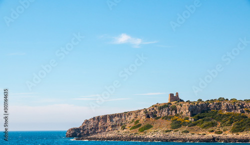 Fototapeta Naklejka Na Ścianę i Meble -  Watchtower near ionian sea (Uluzzo tower in Porto Selvaggio) Apulia, Salento, Italy