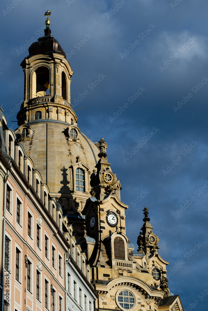 The Frauenkirche - Landmark of Germany. Elegant baroque city Dresden, popular tourist attraction. The Frauenkirche - Landmark of Germany. Elegant baroque city Dresden, popular tourist attraction.