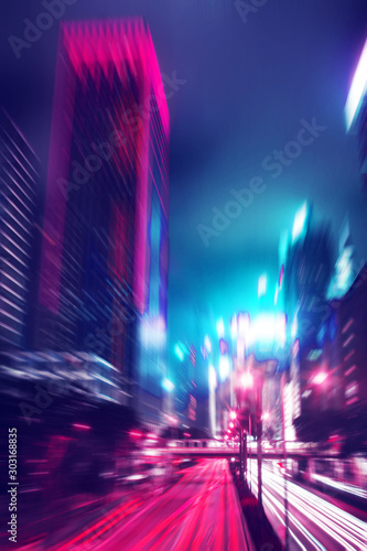 Night Time Car Trails in Hong Kong with a Zoom and Retro Synthwave Color Effect