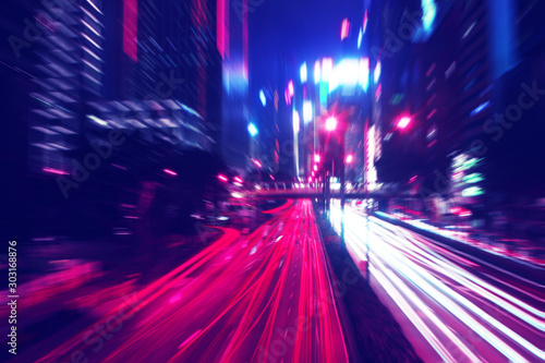 Night Time Car Trails in Hong Kong with a Zoom and Retrowave Color Effect